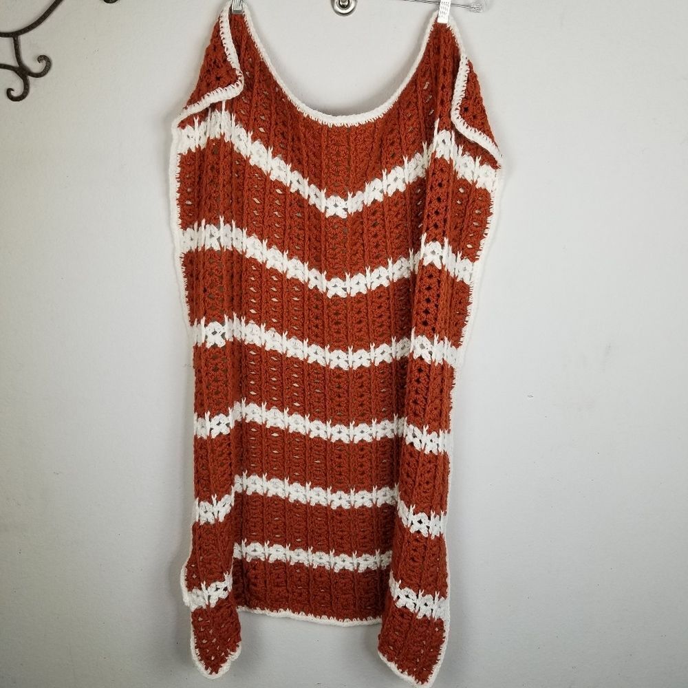 Handmade Crochet‎ Burnt Orange & White Blanket - Picture 3 of 4